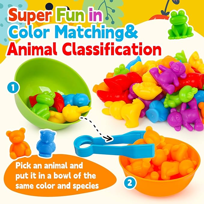Color Sorting Toys for Toddlers,Counting Animals Matching Games Montessori Educational Preschol Toddler Learning Activities Sensory Traning Toys Gift for 3+ Year Old Boys Girls