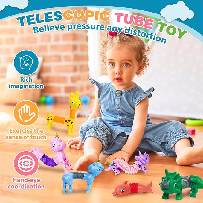 10 Pack Animals Halloween Fidget Toys for Toddlers, Animal Pop Tubes for Kids 3 4 5 6 7 8 Year Old Girls Boys Birthday Gifts Autism Sensory Toy for Kid Age 3-8 Tube Party Favors