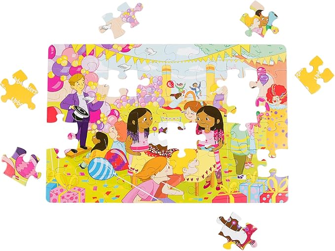 Upbounders® Birthday Balloons 48 Piece Jumbo Puzzle for Kids | Floor Puzzles for Ages 4-8 | Kids Party Puzzle with Pinata & Black Brown Children at Play | Multicultural & Eco-Friendly