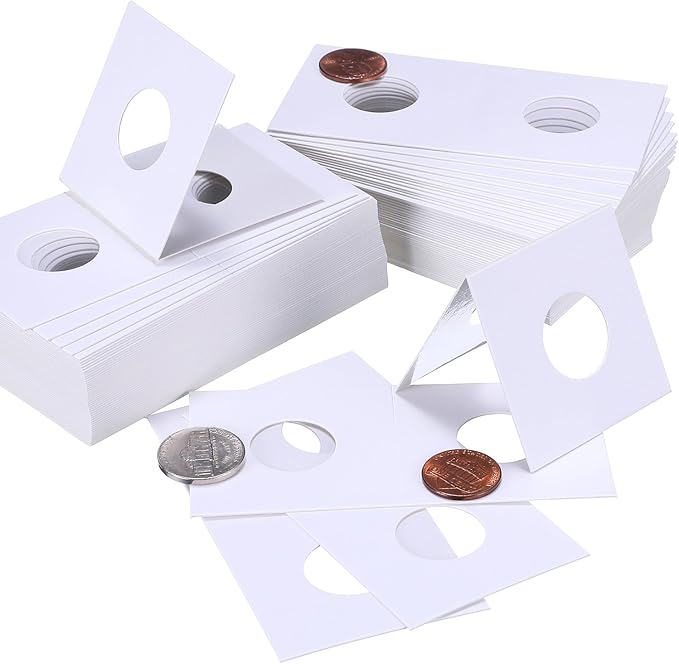 Hicarer 300 Pieces Cardboard Coin Holder Flip Mega Assortment, 2 by 2 Inch for Coin Collection Supplies (20.5 mm for Penny/Dime Size)