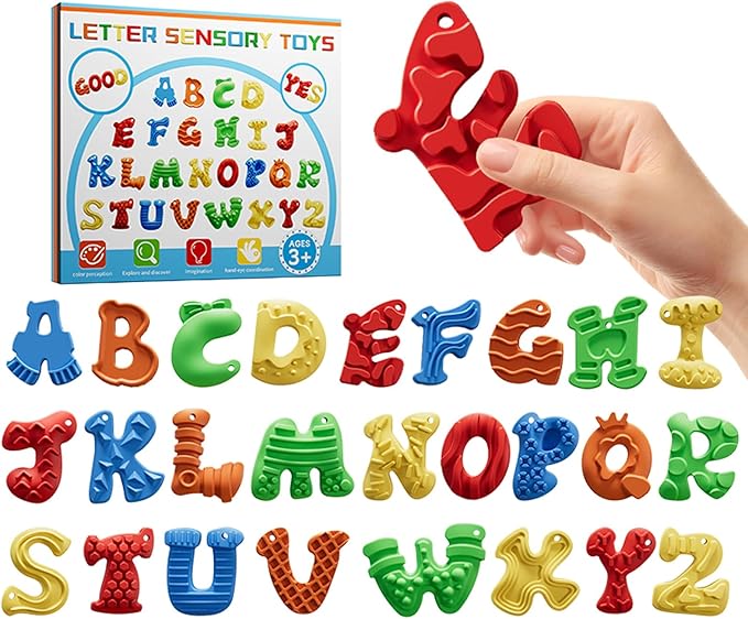 26pcs A-Z Various Letter Fidget Toys Sensory Stone for Kids，Textured Soft Worry Stone for Autism Kids Calming - Fidget Stress Toys for Students Anxiety Relief - Small Prizes Fidget Toys