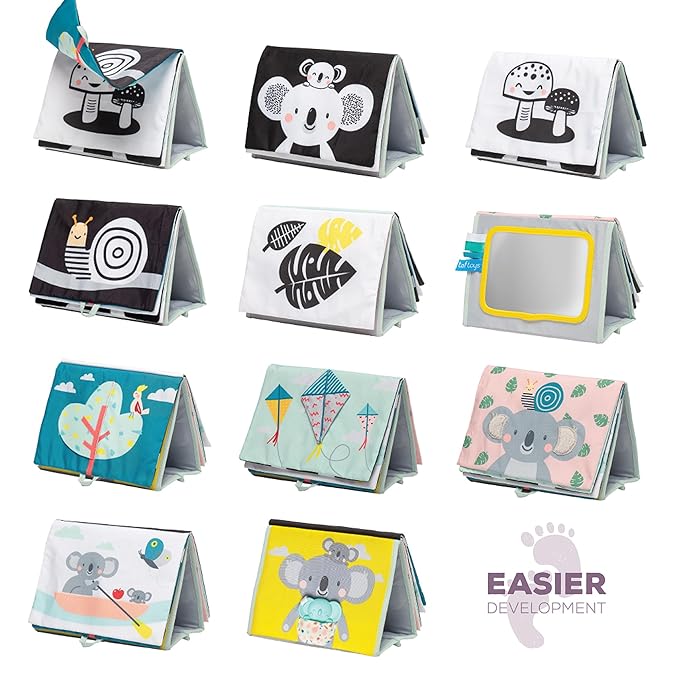Taf Toys Tummy Time Toys High Contrast Baby Book. Fun, Interactive Crinkle Books for Babies with Mirror & Soft Koala Teether - Baby Tummy Time Book