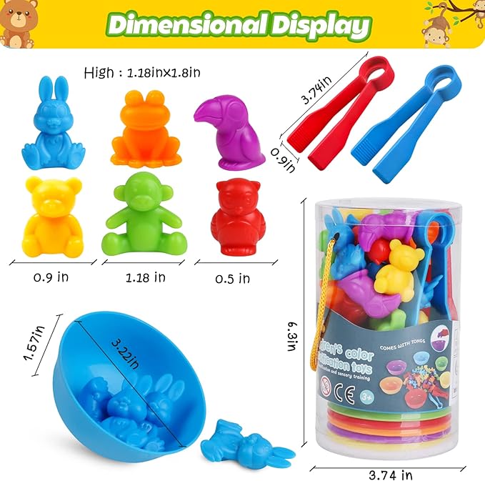 Counting Animals Color Sorting Matching Games with Sorting Bowls Montessori Sensory Early Educational Toys Learning Fine Motor Skill & Counting Math Toys Gift for 3 4 5 Year Old Boys Girls