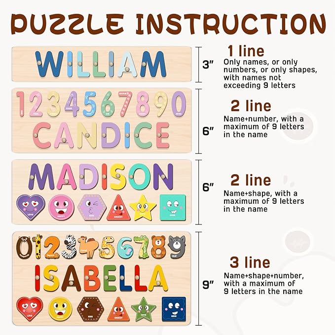 Personalized Name Puzzle for Kids, Customized Baby Gifts, Wooden Shapes Puzzles for Toddlers Boy and Girl, 1 Year Old Girl Gifts, Baby Shower