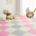 Foam Play Mat for Baby, 0.4 Inch Thick Foam Interlocking Floor Mats, Soft Non-Toxic Baby Playmat, Solid Colored Puzzle Play Mat Kids Floor Mats for Toddler, 16 Tiles(White/Light Gray/Pink)