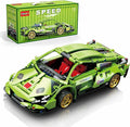 Sosuy Building-Block Race-Car Set, 1:18 Technical Model Kit 586 Pcs DIY Green Pull-Back Toy for Boy Girl Kid Age 6+ Year, Birthday Gift for Teen Adult Display, Speed Super Sports Cars Bricks Icons