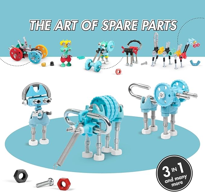 The Off Bits Erector Set: Animal Mini STEM Toys for Kids 6+, Toy Building Sets with Nuts & Bolts, STEM Building Toys Gifts for Boys and Girls (Blue Elephant)