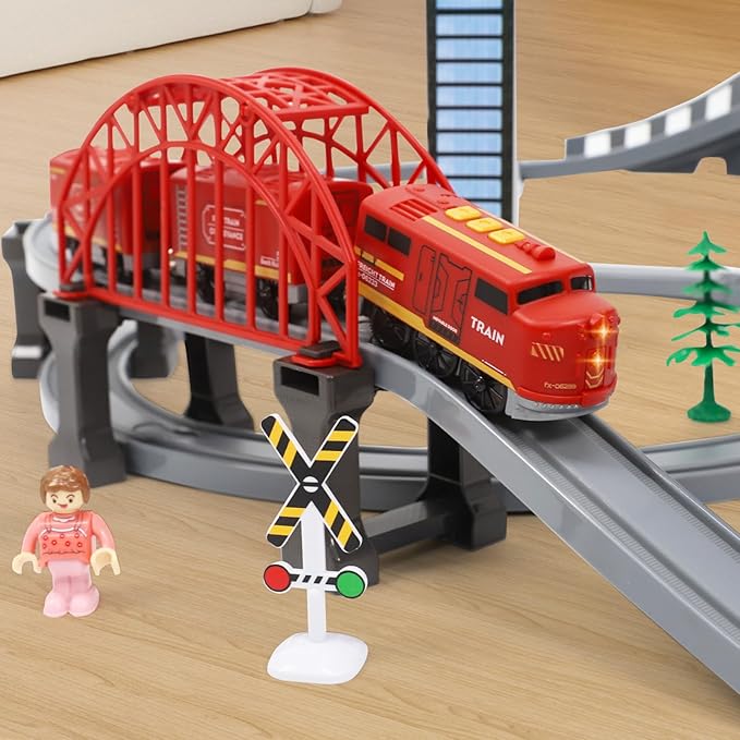 Train Sets for Toddlers, 128 Pcs Trains Toy with Battery Operated & Tracks (Magnetic Connection), Compatible with Thomas, Brio, Christmas Toy Gifts for 3 4 5 6 7 8 Years Old (Forest)