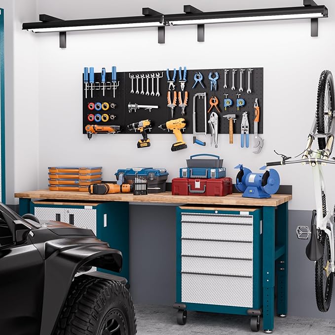 INCLY 70PCS Pegboard Wall Organizer, 4PCS Metal Peg Board Panels with 66PCS 1/4" Pegboard Hooks Accessories Kit, Black Peg Board for Walls Home, Garage Tool Storage, Workbench Organization
