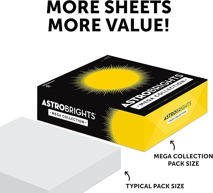 Astrobrights Mega Collection, Colored Cardstock,"Classic" 5-Color Assortment, 320 Sheets, 65 lb/176 gsm, 8.5" x 11" - MORE SHEETS! (91630)