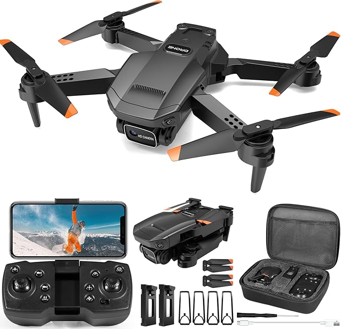 Drone with Camera for Adults Kids, 1080P HD FPV Foldable RC Quadcopter with Upgrade Altitude Hold, One-Key Take Off/Landing, Gesture Control, 90° Adjustable Lens, Headless Mode, 2 Batteries, Carrying Case, 3D Flip