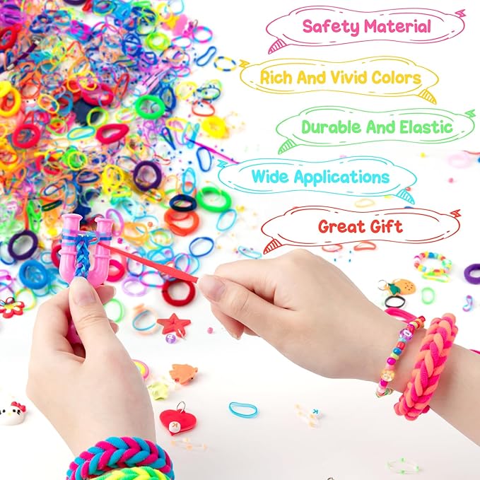 Sundaymot 18000+ Rubber Loom Bands Kit, Loom Bracelet Making Kit for Girl, with Canvas Bag, Charms Beads, DIY Art Craft Set, Rubber Band Bracelet Kit Creative Birthday Gifts for Girls and Boys