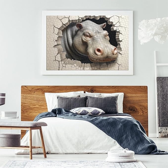 Hippo Thickened Wooden Jigsaw Puzzle Adults Fun 500 Piece 3D Animal Education Game Decoration Stress Relief Toy Toy Intellectual Game Relaxation and Intelligence 500pcs (52x38cm)