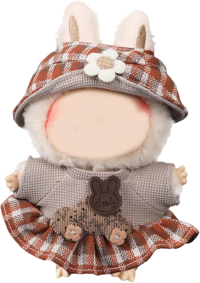 Clothes for 17cm Doll, 2 PCS Cute Brown Hat & Dress Set, Dress up Outfit Exquisite Accessories for Dolls
