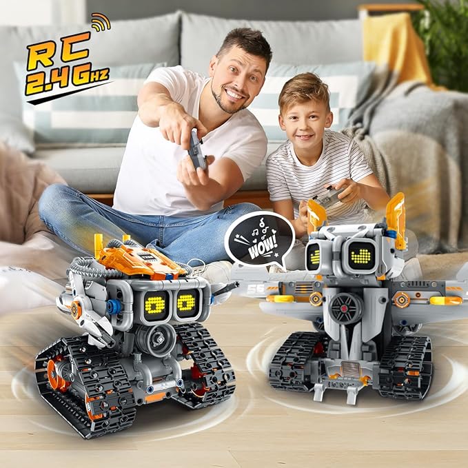 HOGOKIDS Changeable Expressions Robot Building Sets - 3 in 1 Remote & APP Supported Robotic Building Toy Having Sound Effect, Rechargeable RC Robot Birthday Present for Kids Age 6+ Boy & Girl (451PCS)