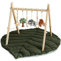 Razee Wooden Baby Play Gym Activity Mat, Leaf Shaped Play Mat Baby Gym with 6 Hanging Sensory Toys Foldable Baby Gym Newborn Infant Baby Use