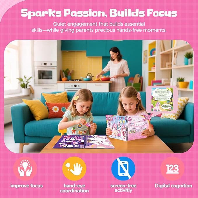 4PCS Paint by Number Sticker Book Travel Activities Essentials Toys for Girls Kids - Road Trip & Airplane & Long Car Rides, Birthday Present, Preschool Classroom Party Gifts