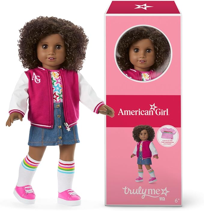 American Girl, Truly Me 18-inch Doll #112 with Brown Eyes, Natural Short Curly Dark-Brown Hair, Deep Skin, for Ages 6+