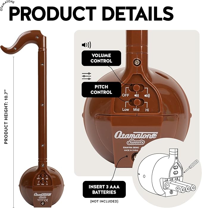 Otamatone Japanese Electronic Musical Instrument Portable Music Synthesizer from Japan by Maywa Denki Studio Award Winning, Educational Fun Gift for Children, Teens & Adults - Chocolate