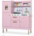 Play Kitchen for Kids, Wooden Kids Kitchen Playset with Realistic Sounds, Children Pretend Toy Kitchen Playset w/Stove, Oven & Ice Maker, Little Chef Play Kitchen for Girls and Boys, Pink