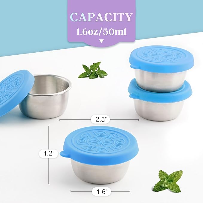 6x1.6 Oz Salad Dressing Containers With Lids, Small Leakproof Reusable Stainless Steel Salad Dressing Container To Go For Lunch Boxes,Sauce containers, Picnics,Travel Meal Prep And Kitchen Storage.
