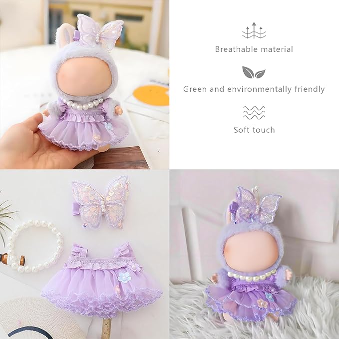 Doll Clothes Set for 17cm Dolls - Princess Dress Outfits with Bonnet/Bow Hair Accessories, Cute Clothes for Display & Photography (STK07)