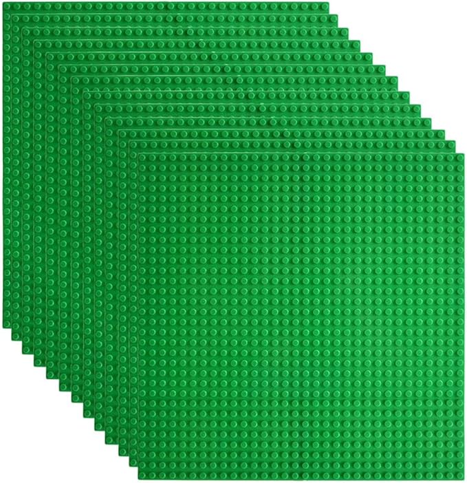 Lekebaby Classic Baseplates Building Base for Building Bricks 100% Compatible with Major Brands-Baseplate 10" x 10", Pack of 12, Green
