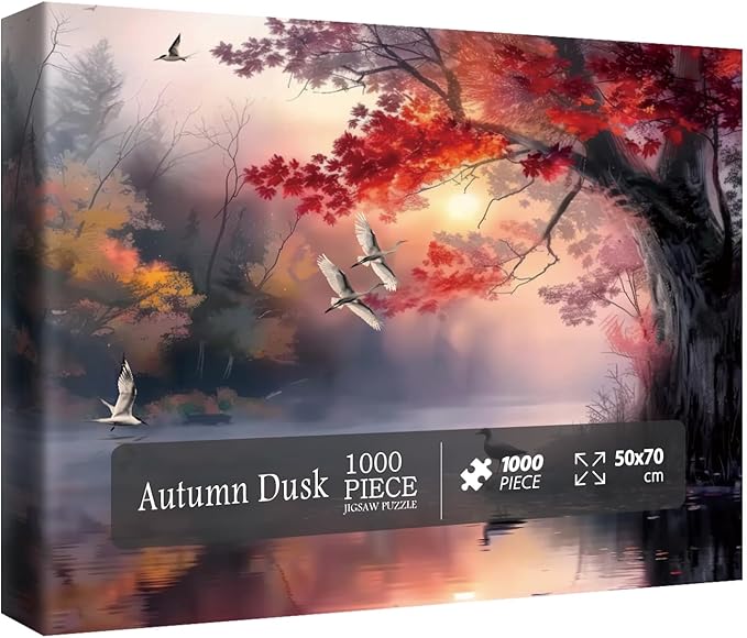 Autumn Landscape Puzzles for Adults 1000 Pieces, Nature Fall Scenery Jigsaw Puzzles, Pretty Sunset Scenic Puzzles