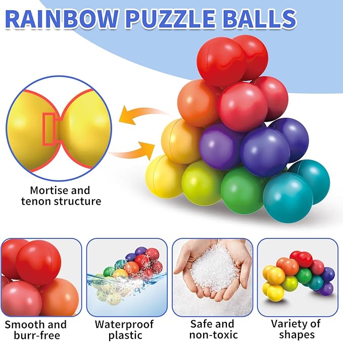 Autism Sensory Toys for Autistic Children, 3 Pack Fidget Toys for Kids Adults, Autistic ADHD Rainbow Ball Stress Toy, Stocking Stuffers Airplane Car Travel Essentials Calm Down Toddler Activities Toy