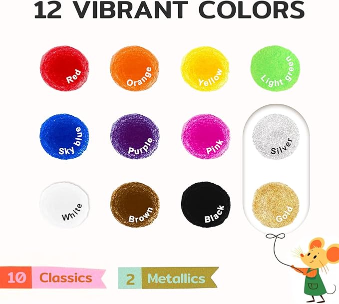 12 Colors Tempera Paint Sticks, No Mess, Quick-Drying & Non-Toxic Art Supplies, Easy-Grip for Toddlers and Kids, Works Great on Paper, Wood, Glass, Canvas, Gifts for Drawing on Various Objects