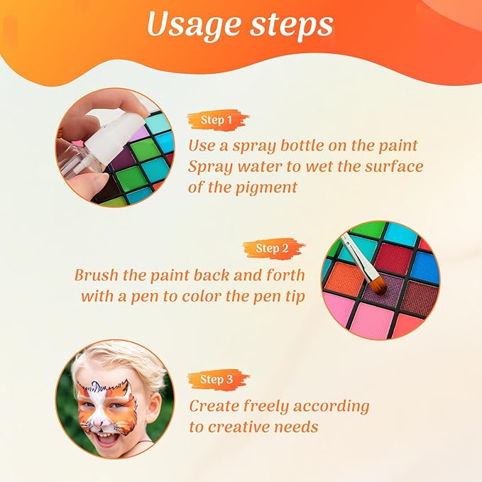 Professional Face Paint Set for Kids,54 Colors Non-toxic Water Activated Face Painting Makeup Palette .Includes Multiple makeup tools.Ideal for Halloween,Carnival,Cosplay,Party,SFX Arty Stage Makeup.