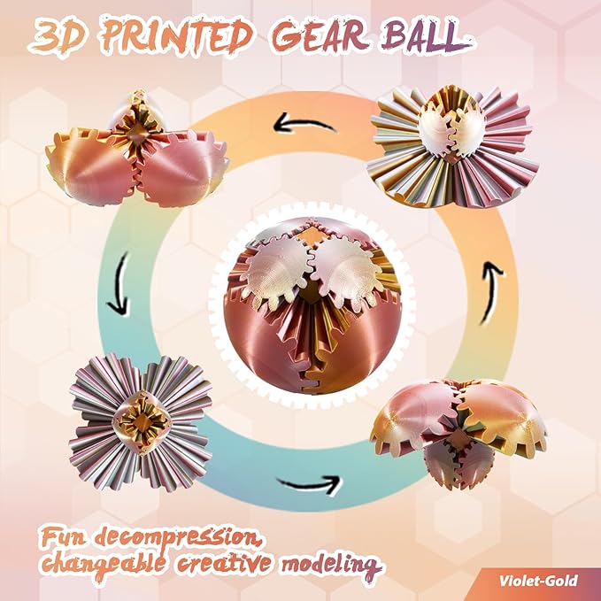 Gear Ball-3D Printed Gear Sphere,3D Printed Spin Ball Cube Fidget Toy,The Steampunk Whirling Wonder Fidget Ball Toy