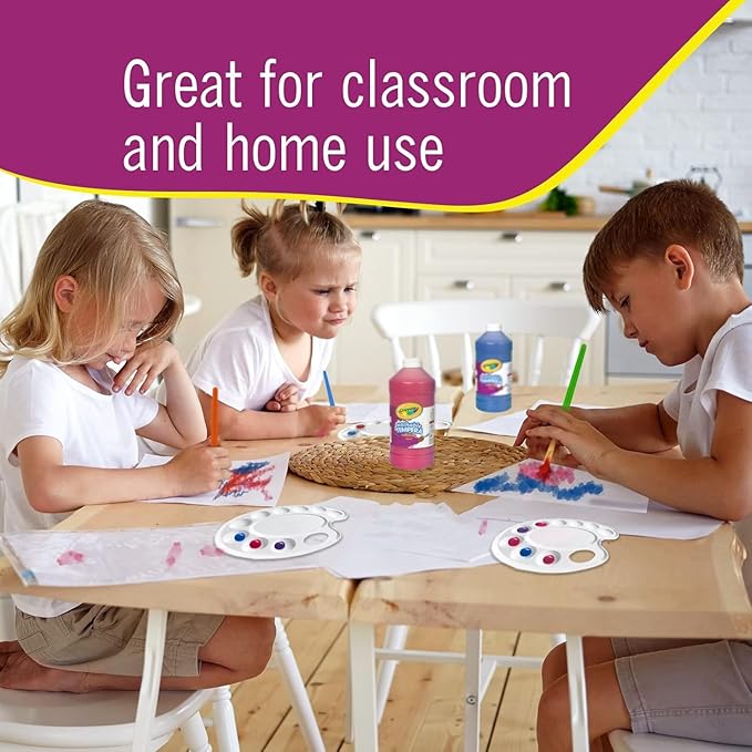 Washable Paint for Kids, Kids Painting Set 6 Colors with Paintbrushes, Non Toxic Bulk Finger Paints 16 oz Each, Kid Paint Classroom Set for Toddlers – Paints for Kid Art, Craft Gifting bundle