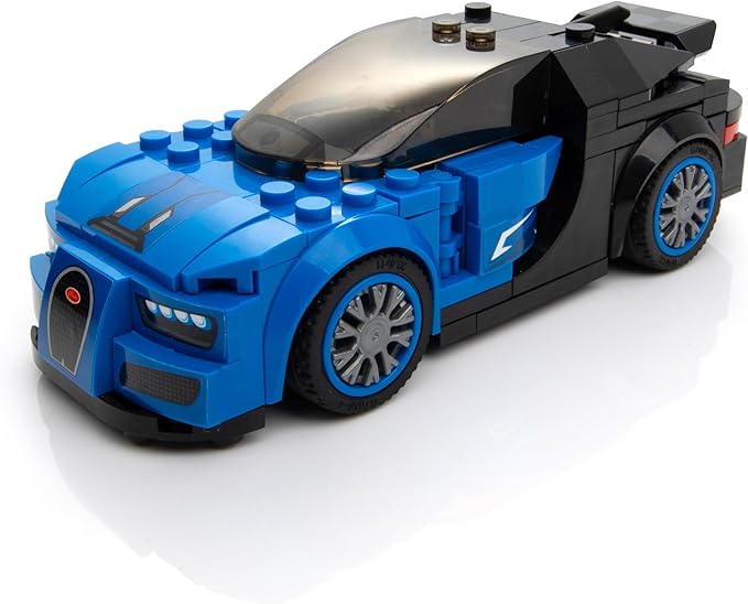 Block Builder Bugatti Racing Car Building Block Set (237 Pieces). Racing Car Building Blocks for Kids and Adults (Blue)
