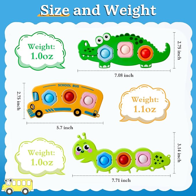 Fidget Push Pop Popper Bubbles Sensory Montessori Travel Car Airplane Flight Essential Activities Must Have Busy Restaurant Outdoor Stocking Stuffers Toys for 1 2 3 Old Toddlers Babies Over 6 Months.