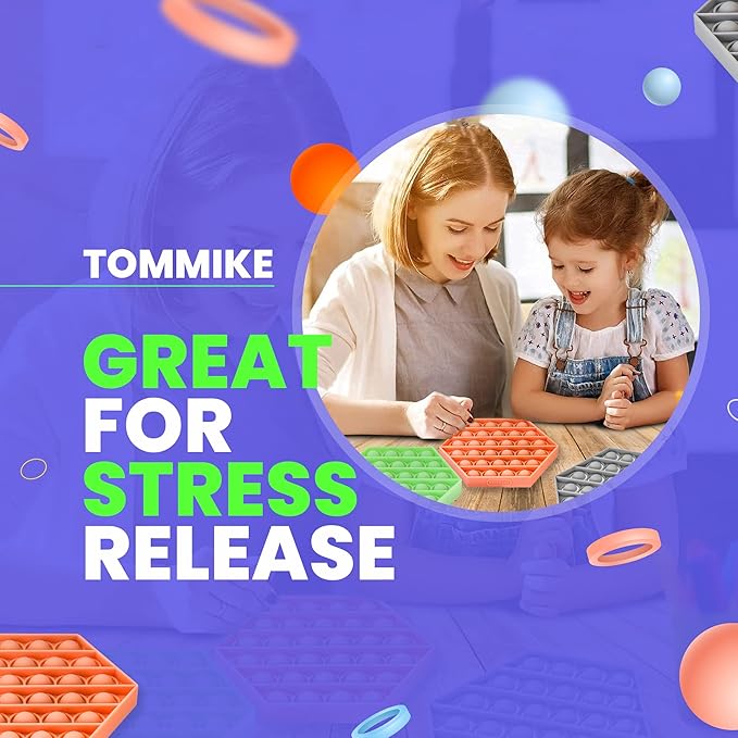 TOMMIKE Hexagon Push Pop Fidget Toy Bubble Sensory for Anxiety & Stress Relief Special Needs Autism Learning Office School Game Crafts Kids Adults (Rainbow)