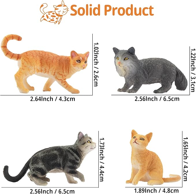 Toymany 8PCS Grey & Orange Cat Figurines Set, Realistic Cat Figures Kitten Toys, Cat Cake Toppers Halloween Christmas Birthday Gift for Kids Children