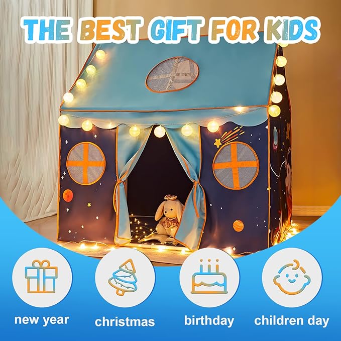 TTLOJ Gift for Christmas Outer Space Style Play Tents for Boys Girls, Large Playhouse Castle Toy for Toddler Play House, Teepee Tent Indoor Outdoor (Ball Lights NOT Included