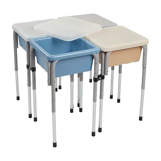 ECR4Kids 4-Station Sand and Water Adjustable Play Table, Sensory Bins, Sand/Powder Blue