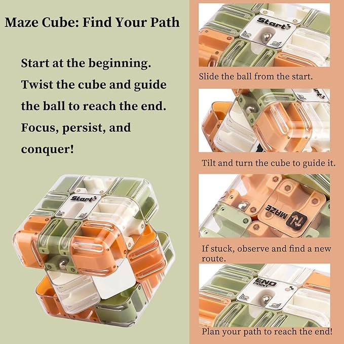 Large Labyrinth 3D Maze Cube – Interactive Puzzle Cube with Rolling Maze Ball, Stress Relief & Logic Development Game for Adults and Teens
