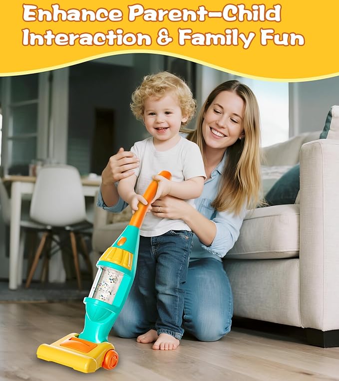 Toddler Vacuum Toy That Works with Lights & Sounds, Pretend Play Toy Vacuum for Toddlers 3-5 Years Old, Baby Vacuum for Boys Girls, Kids Vacuum Cleaner Cleaning Toys with Spray Bottle, 2 Towels