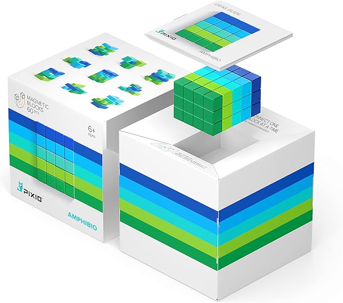 PIXIO Amphibio- Tiny Magnetic Blocks Building Toy in The Pixel Art Style with Free App - 5/16" Plastic Cubes with 6 Magnets Inside - Open Ended Toy - Creativity Toy for Ages 6+