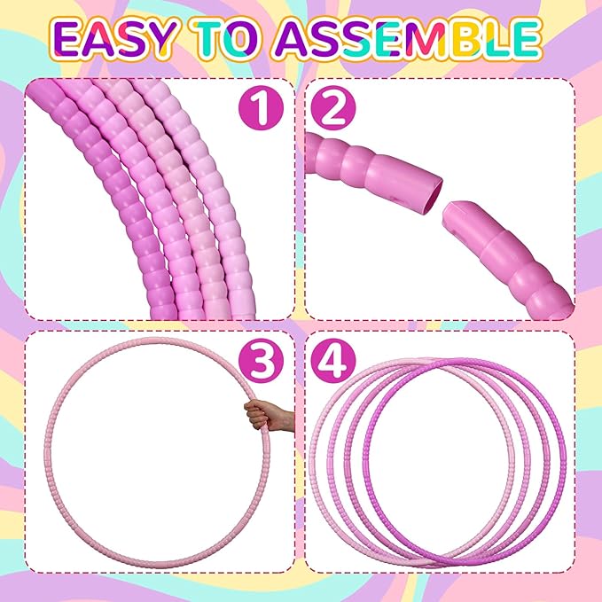 Sratte 8 Pcs Color Hoop Detachable Adjustable Hoop Exercise Ring Plastic Toys for Teens Games Gymnastics Dog Agility Equipment Party Decor, 4 Colors