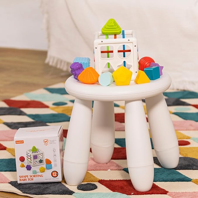 PlenPLAY Shape Sorter Toy for Toddlers Age 1+, Educational Sorting Toy with Bright Colors and Multiple Shapes, Durable and Safe Learning Toy for Early Childhood Development (Cube, ABS Plastic)