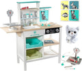 Vet Center Pretend Pet Hospital Playset- Wooden Animal Interactive Medical Checkup Set with Toy Cat, X-Ray Cards Stethoscope & Veterinarian Medical Accessories, Fun Doctor Role Play Xmas Gift for Kids