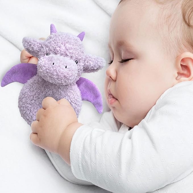 Baby Dragon Soft Rattle Toy, Plush Dinosaur Infant Shaker Rattle Easy-Grasp Stuffed Animal Toy, Gifts for Newborns Babies Toddlers Boys Girls, Purple, 6 Inches