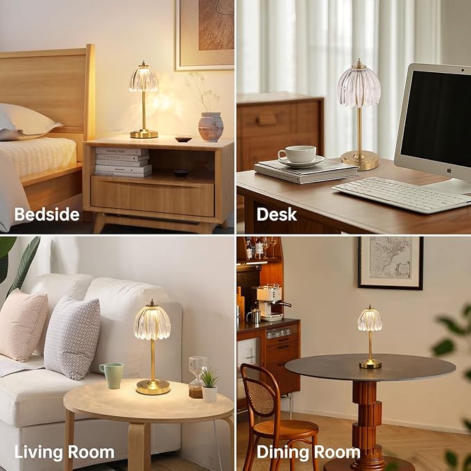 Set of 2 Cordless Table Lamp with 5000mAh Battery & Touch Control - 3 Adjustable Color Temperatures, Dimmable RechargeableTable Lamps for Bedroom, Office Desk, Nightstand (Transparent Tulip)