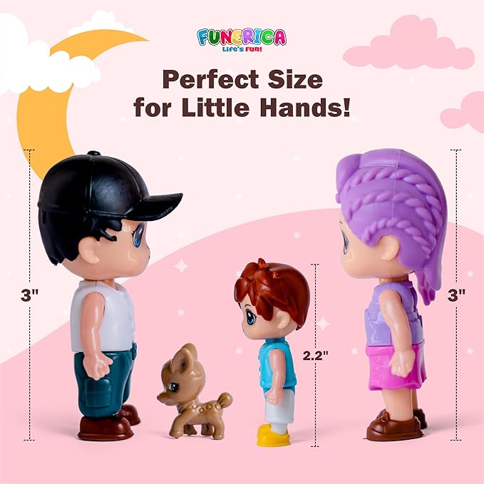 Dollhouse People, 8 Family People Figures and Pets Playset - Bendable Little People Figures - Perfect Figurines for Imaginative Fun and Dollhouse Play - Play Doll House Accessories Toys