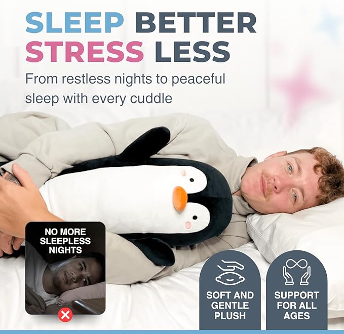 Penguin Plush Body Pillow for Kids | Long Stuffed Animal Cuddle Pillow | Soft Hugging Toy | Plushie Gift for Girls & Boys | Long Plush Body Pillow for Sleep & Comfort | Small, 23 Inches