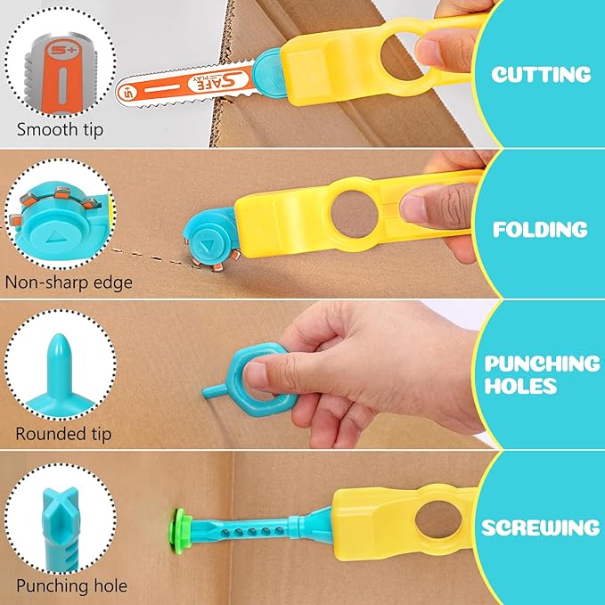 Cardboard Cutter Tools for Kids, Cardboard Construction Kit for Age 5 6 7 8+, Creative STEM Educational Toys for Family, Team Activities, Classroom Learning, Birthday for Boy Girl